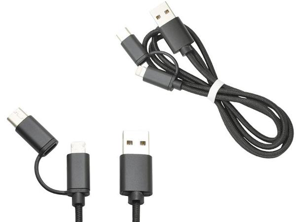 Câble de rechargement USB avec 3 embouts en 1 Noir