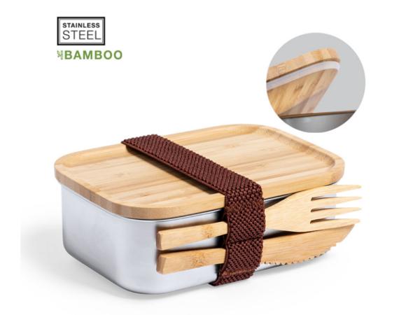 Lunch Box Inox avec Couverts en Bambou de 600 ml - visuel 1