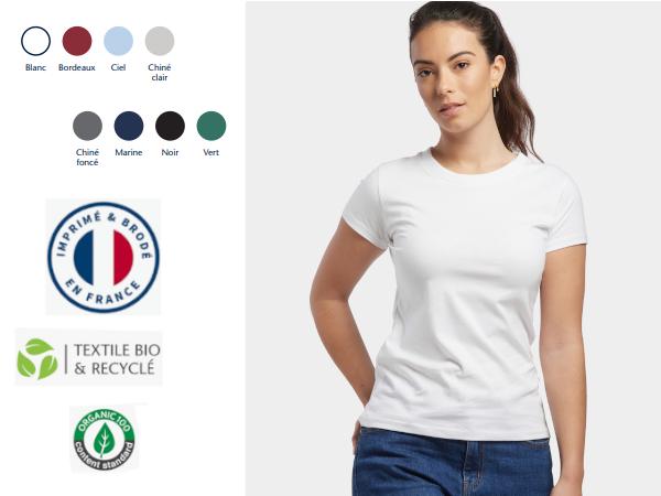 T-Shirt BLANC Femme en Coton Bio 180g Made In France - visuel 2