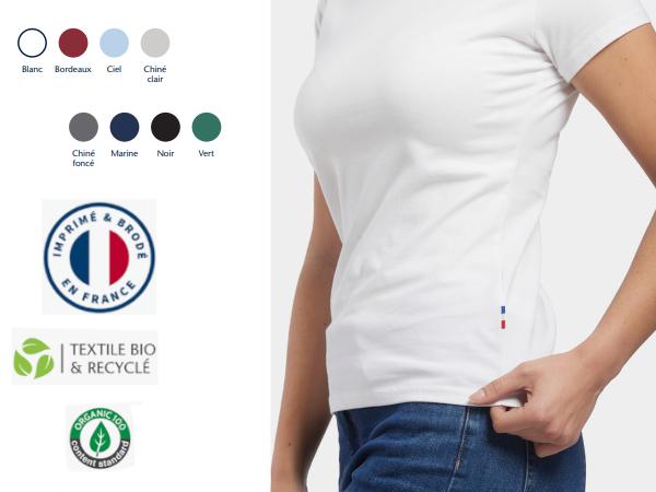 T-Shirt BLANC Femme en Coton Bio 180g Made In France - visuel 3
