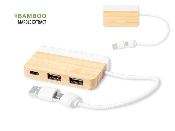 Hub en Bambou et Marbre avec Port USB et Type C