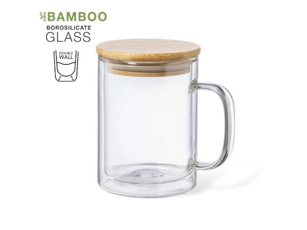 Mug Thermique Double Paroi de 370 ml en Verre et Bambou