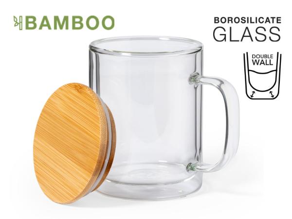 Mug Thermique Double Paroi de 370 ml en Verre et Bambou - visuel 2